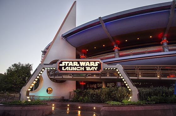 STAR WARS LAUNCH BAY -- In the heart of Tomorrowland, Star Wars Launch Bay is the central locale for guests to celebrate all things Star Wars. Disneyland park guests are welcomed to this multi-sensory space with the iconic phrase, ÒA long time ago in a galaxy far, far away.ÉÓ Once inside, they may encounter beloved Star Wars characters, play the latest Star Wars interactive video games, explore galleries full of treasured memorabilia and authentic replicas of large-scale Star Wars artifacts, step into a Star Wars-themed cantina, and have access to Star Wars merchandise. (Paul Hiffmeyer/Disneyland Resort)